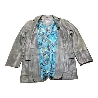 Blazer de cuero Robert Graham para hombre talla 46XL gris chaqueta abrigo 2 botones usado en excelente estado Foto 1 de 4