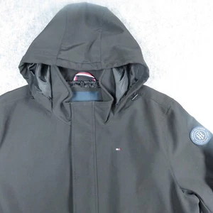 Tommy Hilfiger Mens Large Black Hooded Softshell Jacket Full Zip 3 in 1 Stretch - Picture 1 of 16