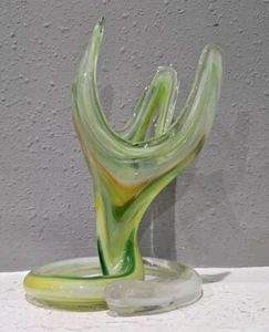 Shades of Green mundgeblasene gewirbelte Glas Vintage einzigartige Vase Skulptur 9" - Bild 1 von 8