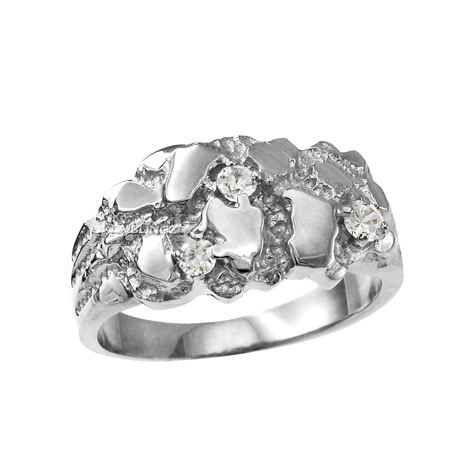 Elegante anillo pepita de circonita cúbica de oro blanco de 10K Foto 1 de 1