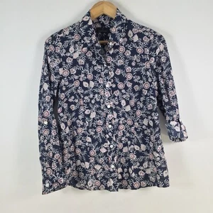 Trent nathan womens button up shirt size 8 blue floral long sleeve collar 079346 - Picture 1 of 8