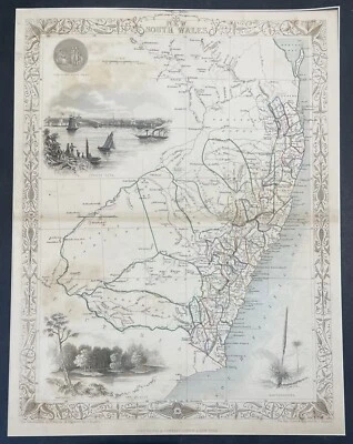 Antique Illustrated Tallis Map of New South Wales & Queensland c1851 engr Rapkin - Image 1 of 4
