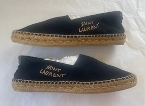 YSL Saint Laurent Blk Canvas Signature Embroidered Espadrilles Flats~39 1/2~$725 - Picture 1 of 14