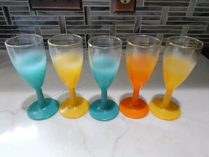 5 Vintage MCM Blendo Cordial Glass Frosted Gold Rim Wine 5.75” - Picture 1 of 4
