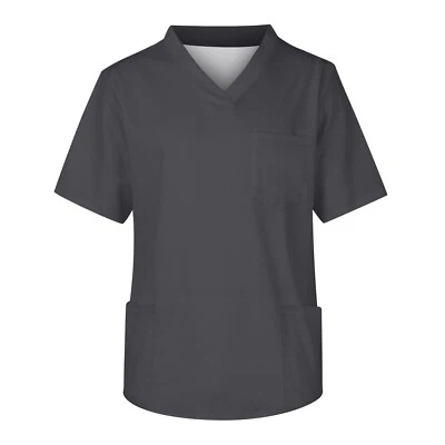 Scrub Tops for Men Plus Size V-Neck Short Sleeve Medical Workwear with 3 Pocket - Image 1 of 4