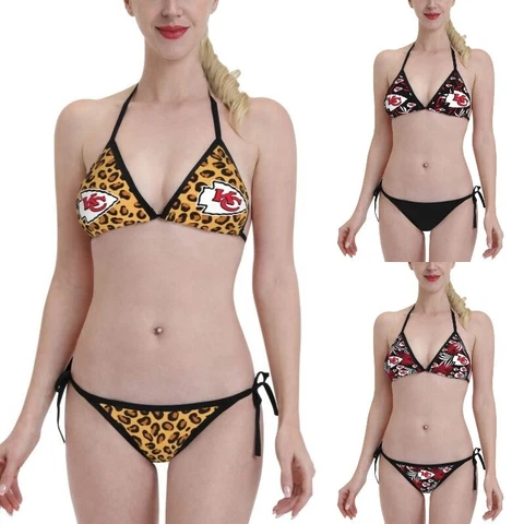2PCS Kansas City Chiefs Women's Bikini Lace Up String Bathing Suits Swimsuits Cover