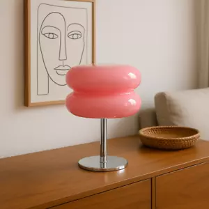 Mid-Century Tischlampe - Retro Design, Rosa Glas, Vintage Stil | LED - Bild 1 von 4