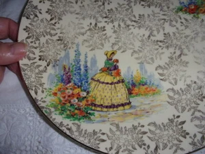 CRINOLINE LADY Cake Plate HOLLYHOCKS China EMPIRE WARE GORGEOUS 9 1/2" (A/C5) - Picture 1 of 5