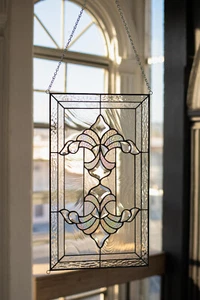 Tiffany Style Stained Glass Window Panel RV Clear Beveled Royal Arrow - 21x12 in - Picture 1 of 10