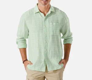 TOMMY BAHAMA Ventana Button up Shirt Light Green Linen Plaid Long Sleeve Size S - Picture 1 of 6