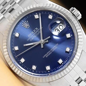 MENS ROLEX DATEJUST 16234 BLUE FACTORY DIAMOND DIAL 18K WHITE GOLD STEEL WATCH - Picture 1 of 8