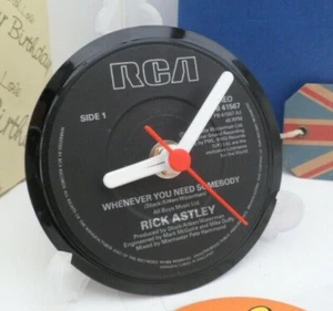 RICK ASTLEY CLOCK Desk Table Top CLOCK Upcycled Vinyl Record Hit Single Size 4" - Picture 1 of 6