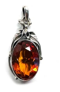 925 Sterling Silver Faceted Cognac Genuine Baltic Amber Floral Medium Pendant - Picture 1 of 3