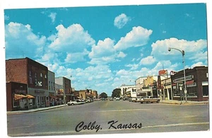 FRANKLIN AVENUE Business District Colby  Kansas Postcard KS Koppel Ford Chrysler - Picture 1 of 2