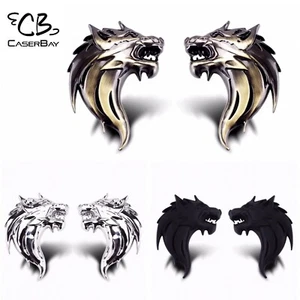 Par 3D Cabeza de lobo Patrón SÓLIDO Metal Sólido Coche Motocicleta Calcomanía Emblema Insignia - Imagen 1 de 13