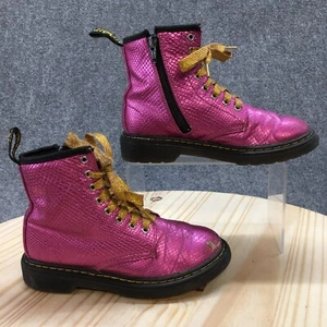 Dr Martens Hiking Boots Youth 1 Pink Leather Lace Up Reptile Emboss Zip 1460 - Picture 1 of 19