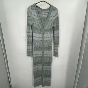 Maxi Vestido Cárdigan Acogedor Plumero Acanalado Azul Verde Free People Talla Pequeña - Imagen 1 de 9