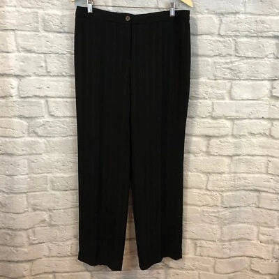 Calça ARMANI Collezioni feminina tamanho 10 preta listrada perna larga carreira - Imagem 1 de 4