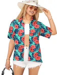 HAPPY BAY Women's Button Down Blouses Casual Summer Shirts XXL Floral, Blue - Picture 1 of 3