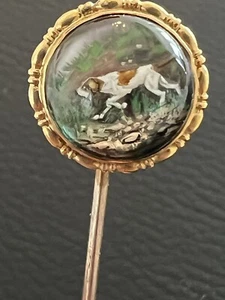 Antique Victorian 14K Gold Reverse Carved Essex Crystal Dog Stick Pin Brooch - Picture 1 of 10