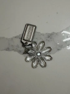 Etiqueta colgante de flores Coach Poppy transparente con rejilla y etiqueta de cuero plateado en relieve encanto de 2" - Imagen 1 de 11