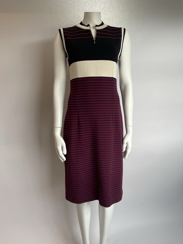 Abito PRADA taglia It 44 UK12 midi senza maniche motivo a righe dettagli zip