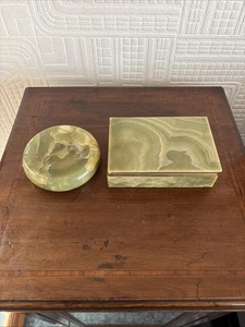 Lovely Alabaster Box With Matching Trinket Dish - Picture 1 of 8