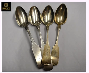 Antique Sterling Silver Serving Spoons set of 4 .  Monogram. 183.6 grams - Picture 1 of 10