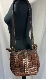 Vintage 60er Jahre braun Kunstleder geflochten Kettenglieder Handtasche Handtasche Schultertasche Hobo - Bild 1 von 7