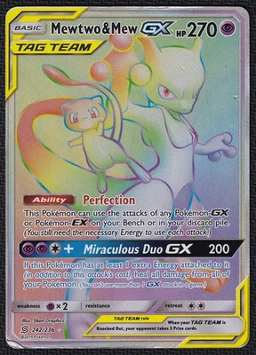 Pokemon Mewtwo & Mew GX 242/236 Rainbow Rare Unified Minds - Image 1 of 3