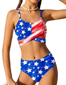 Girls 4th of July Swimsuit Size 13 14 Teen Girls Bathing Suit American Flag C... - Picture 1 of 7