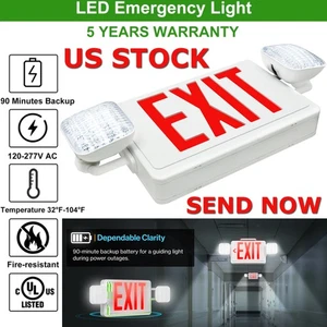 LED Exit Sign/Emergency Light Combo and Emergency Lights for Business,120/277VAC - Picture 1 of 27