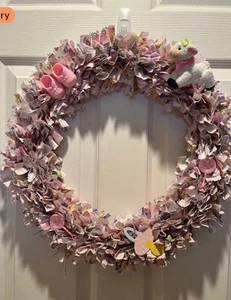 Baby Girl Rag Wreath 16 Inch Round - Picture 1 of 1