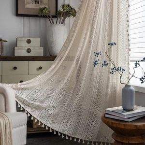 Boho transparente Spitzengardine gehäkelt 72 59" B x 72" L (1er Pack), beige  - Bild 1 von 8