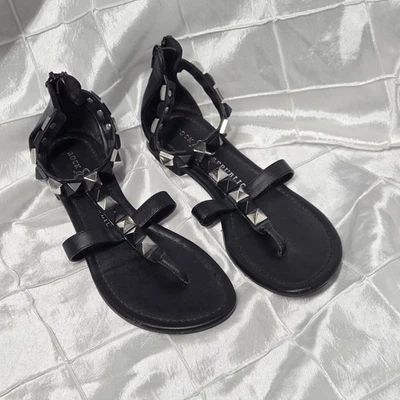 ROCK & REPUBLIC Gladiador SANDALIAS CUERO NEGRO PLATA STUDS CREMALLERA Talla 8 Foto 1 de 4