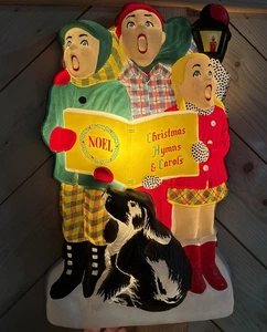 50s 60s GOODMAN 19” CAROLERS W DOG CHRISTMAS FLAT BACK LIGHT UP  TYPE CELLULOID - Picture 1 of 9
