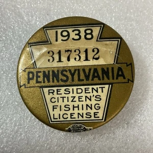 1938 Pennsylvania Resident Citizen’s Fishing License#317312 1.75” Button Pin - Picture 1 of 13