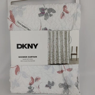 DKNY Jaspe Floral Cortina de Ducha Tela Blanca con Flores Rosas y Grises Foto 1 de 4