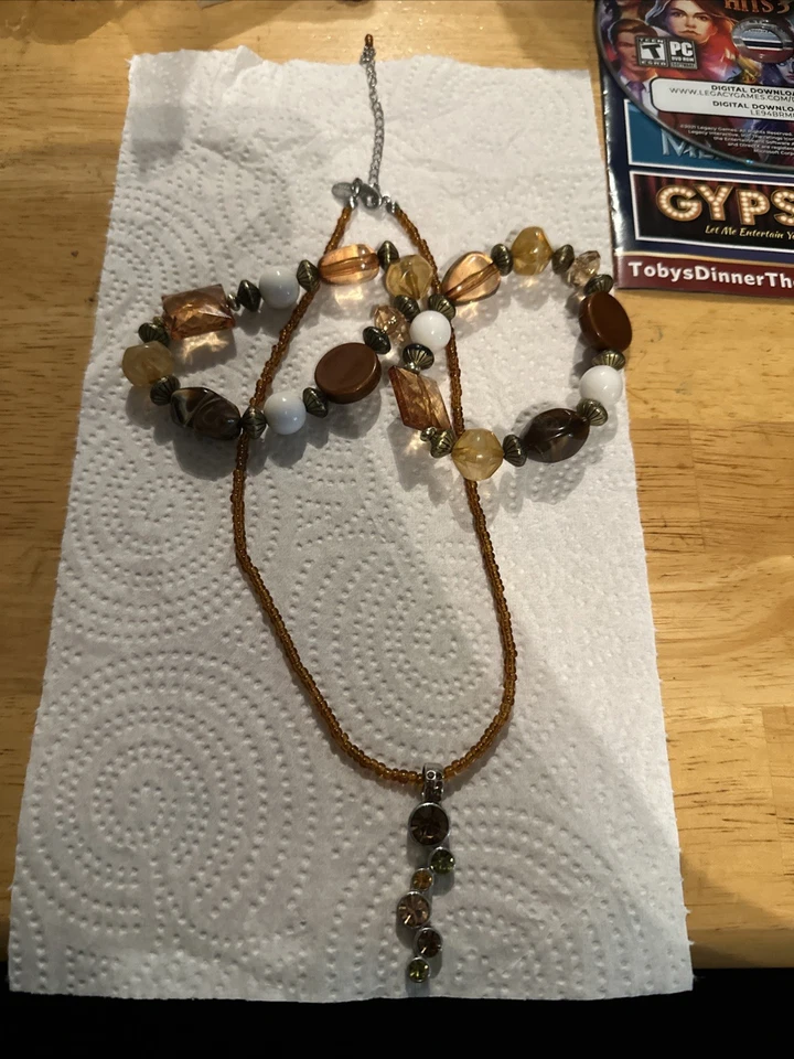Lia Sophia Root beer Choker Necklace With 2 Beaded Bracelets - Image 1 of 4
