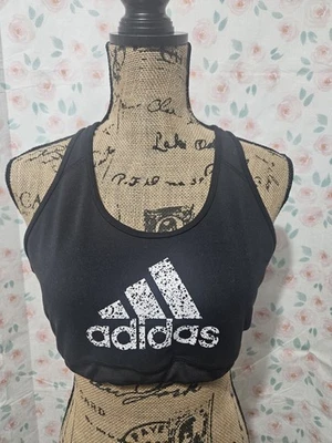 ADIDAS, WOMEN'S BLACK/WHITE POLY BL RACERBACK SPORTS BRA, SIZE L - Image 1 of 4
