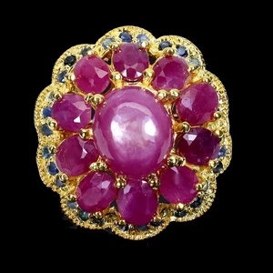 925 Sterling Silver Ring Oval Ruby 9x8mm Sapphire Gemstone Jewelry Size 8 - Picture 1 of 14