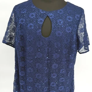 Blusa floral de encaje azul marino Roaman para mujer talla grande 24W manga corta ojo de cerradura - Imagen 1 de 6