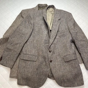 Harris Tweed Blazer Mens 46 Regular Brown Scottish Wool Herringbone USA - Flaws - Picture 1 of 24
