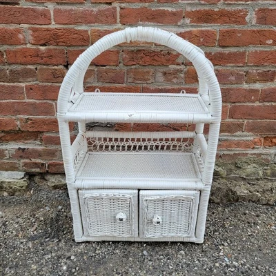 White Wicker Rattan Wall Hanging Or Standing Wall Cabinet/Bathroom Storage - Image 1 of 4