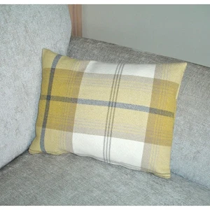 Yellow Tartan Cushion Cover Plaid Check Zip Wool Feel Oblong Tartan 16" x 12" - Picture 1 of 3
