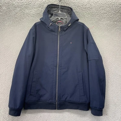 Tommy Hilfiger Jacket Mens XL Blue Hooded Full Zip Softshell Nylon Stretch - Image 1 of 4