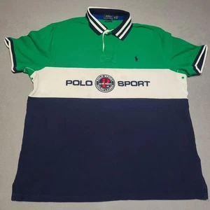 Polo Ralph Lauren Polo Shirt Mens XL Green Navy Polo Sport Slim Fit Colorblock - Picture 1 of 20