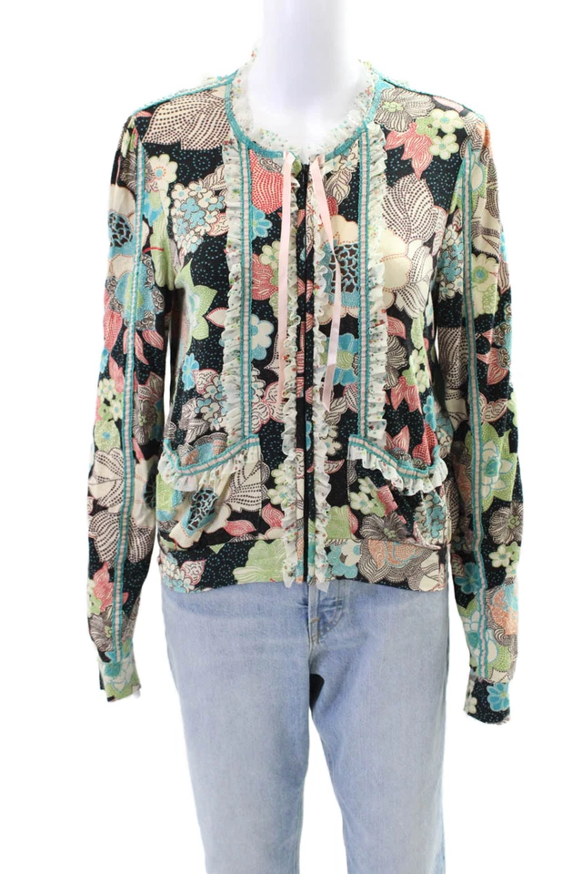 Blusa Anna Sui Mujer Estampado Floral Cremallera Completa Multicolor Talla Pequeña Foto 1 de 4