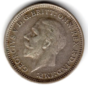 1933 Georgivs V D:G:BRITT:OMN:REX F:D:IND:IMP Three Pence kleine Münze - Bild 1 von 2