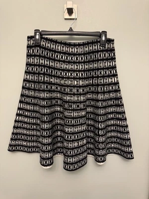 Falda para mujer Cynthia Rowley mediana negra blanca pata de gallo cintura elástica línea A Foto 1 de 4